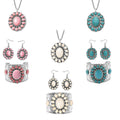 Set of 3 Multi Color Howlite Floral Cuff Bracelet (7.50-8.50 In), Earrings and Pendant Necklace (26-30 Inches) Jewelry Set in Silvertone 470.00 ctw - Sticky add to cart bar
