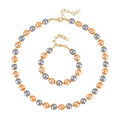 Golden and Silver Shell Pearl Statement Necklace 18-20 Inches and Bracelet (6.5-8.5In) in Goldtone - Sticky add to cart bar