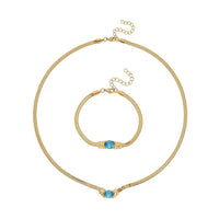 Blue Austrian Crystal Necklace 20 Inches and Bracelet (7.5In) in ION YG Stainless Steel