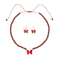 TLV Red Glass, Simulated Diamond and Red Jasper Beaded Butterfly Necklace (17-22 Inches) and Earrings in Goldtone 105.15 ctw - Sticky add to cart bar