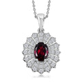 Tanzanian Wine Garnet and Moissanite Sunray Pendant Necklace 20 Inches in Rhodium Over Sterling Silver 2.25 ctw - Sticky add to cart bar