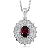 Tanzanian Wine Garnet and Moissanite Sunray Pendant Necklace 20 Inches in Rhodium Over Sterling Silver 2.25 ctw