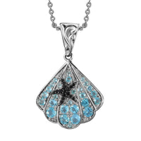 Betroka Blue Apatite and Thai Black Spinel Star Fish and Shell Pendant Necklace 20 Inches in Rhodium Over Sterling Silver 2.10 ctw