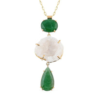 White Quartz, Green Onyx Pendant Necklace (16-20 Inches) in Goldtone 78.00 ctw