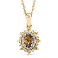 Golden Tanzanite and Multi Gemstone Sunburst Pendant Necklace 20 Inches in 18K Vermeil Yellow Gold Over Sterling Silver 1.25 ctw