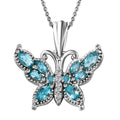 Betroka Blue Apatite and White Zircon Butterfly Pendant Necklace 20 Inches in Rhodium Over Sterling Silver 1.20 ctw - Sticky add to cart bar