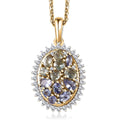 Tanzanite and Green Tanzanite, White Zircon Northern Lights Cocktail Pendant Necklace 20 Inches in 18K Vermeil Yellow Gold Over Sterling Silver 2.60 ctw - Sticky add to cart bar