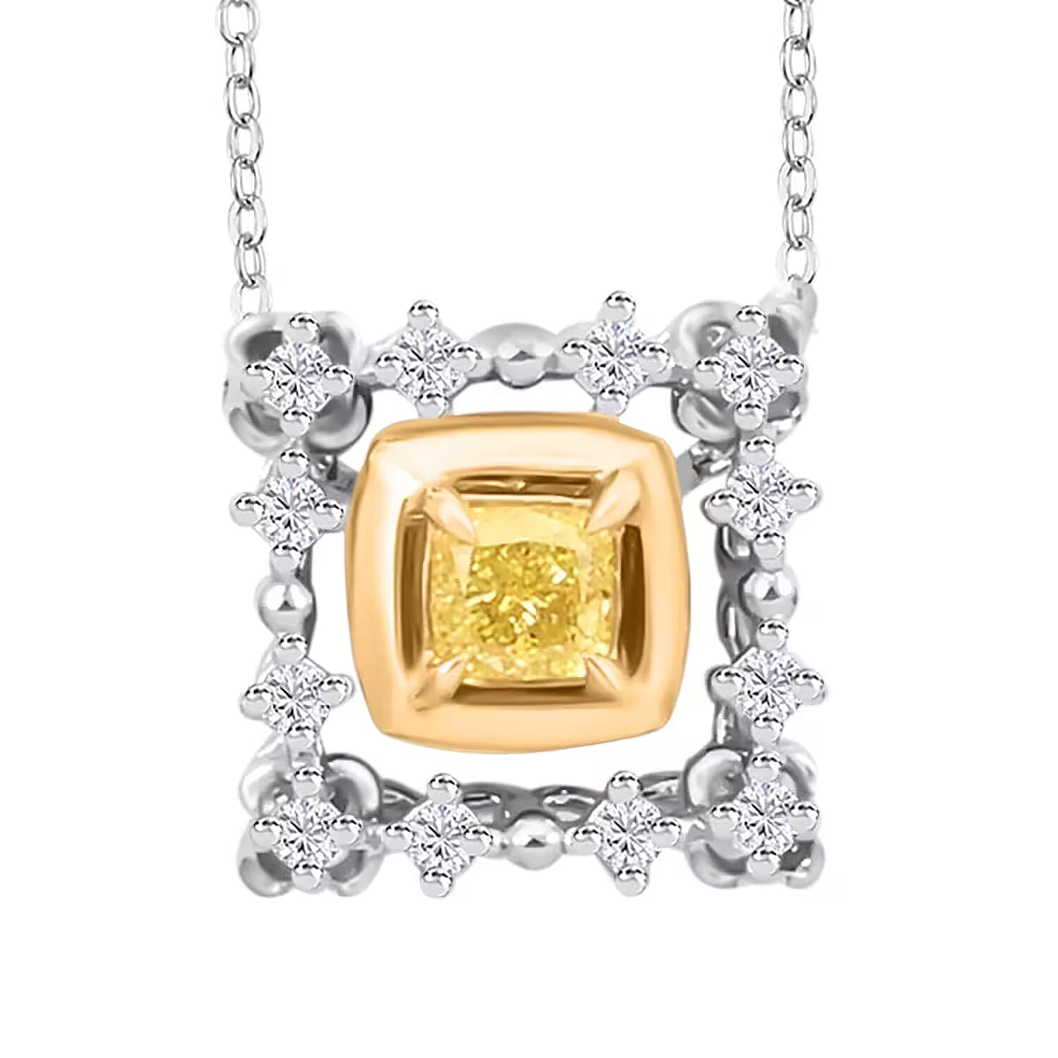 Natural Yellow and White Diamond 0.20 ctw Pendant Necklace in 18K Yellow and White Gold 18 Inches