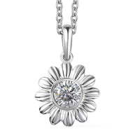 Simulated Diamond Sunflower Pendant in Sterling Silver with Stainless Steel Necklace 20 Inches in 0.90 ctw