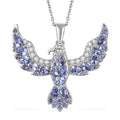 Tanzanite and White Zircon Eagle Pendant Necklace 20 Inches in Rhodium Over Sterling Silver 3.70 ctw - Sticky add to cart bar