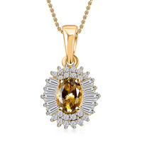 Golden Tanzanite and White Zircon Sunburst Pendant Necklace 20 Inches in 18K Vermeil Yellow Gold Over Sterling Silver 1.65 ctw