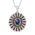 Blue Star Sapphire (DF), White and Brown Zircon Star Ray Pendant Necklace 18-20 Inches in Platinum Over Sterling Silver 7.35 ctw - Sticky add to cart bar