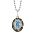 Santa Maria Aquamarine and Multi Diamond Double Halo Rainbow Pendant Necklace 20 Inches in Rhodium Over Sterling Silver 0.75 ctw - Sticky add to cart bar