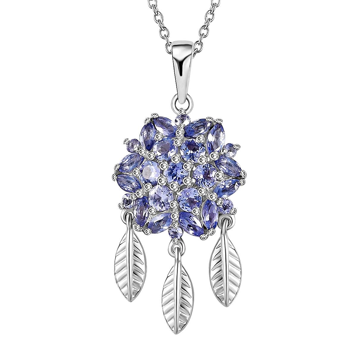 Tanzanite Dream Catcher Pendant Necklace 20 Inches in Rhodium Over Sterling Silver 2.10 ctw