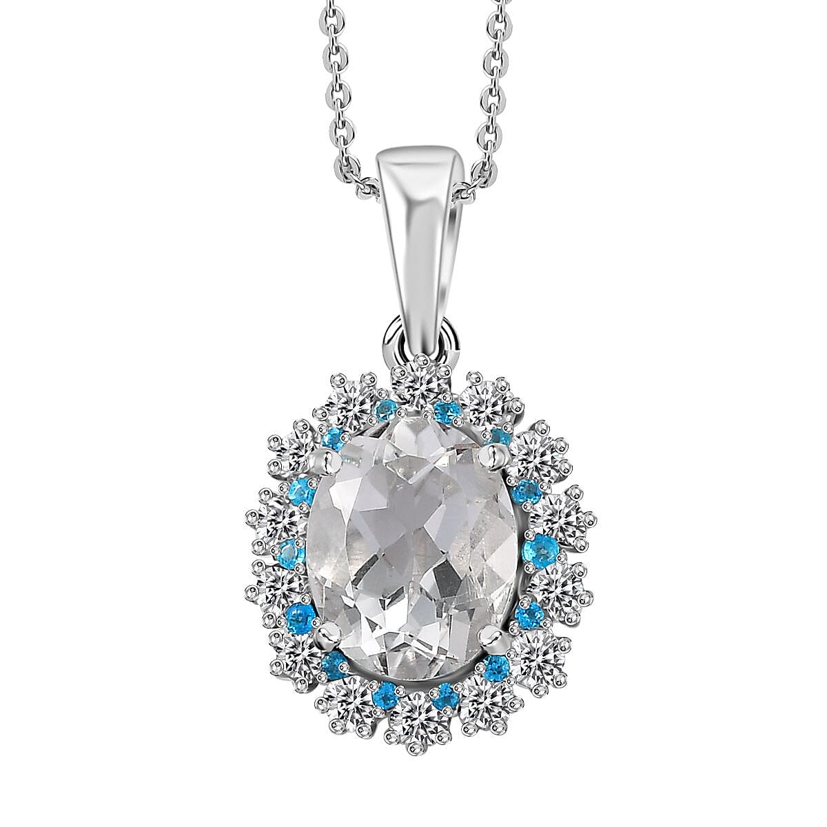 Brazilian Petalite and Multi Gemstone Sea Pendant Necklace 20 Inches in Rhodium Over Sterling Silver 4.30 ctw