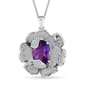 GP Italian Garden Collection Rose De France Amethyst and White Zircon Pendant Necklace 20 Inches in Rhodium Over Sterling Silver 8.60 ctw - Sticky add to cart bar