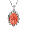 Orange Spiny Oyster Shell 10.00 ctw Floral Pendant Necklace in Rhodium Over Sterling Silver 18 Inches - Sticky add to cart bar