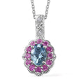 Santa Maria Aquamarine and Multi Gemstone Daisy Floral Pendant Necklace 20 Inches in Rhodium Over Sterling Silver 1.20 ctw - Sticky add to cart bar