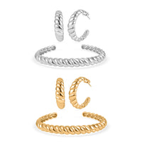 EverTrue Set of 2 Twisted Cuff Bracelet (7.50 In) and Half Hoop Earrings in ION Plated YG and Stainless Steel