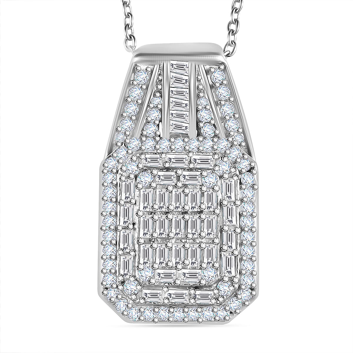 TLV Diamond Pendant Necklace (20 Inches) in Rhodium Over Sterling Silver 1.00 ctw