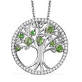 Brazilian Mint Garnet and White Zircon Tree of Life Pendant Necklace 20 Inches in Rhodium Over Sterling Silver 1.00 ctw - Sticky add to cart bar