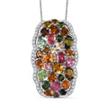 Multi-Tourmaline and White Zircon 10.25 ctw Pendant Necklace in Platinum Over Sterling Silver 20 Inches - Sticky add to cart bar