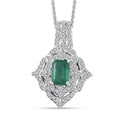 TLV Premium Kagem Zambian Emerald, White Zircon Pendant Necklace (20 Inches) in Platinum Over Sterling Silver 1.75 ctw - Sticky add to cart bar