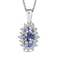Tanzanite and White Zircon Pendant Necklace 20 Inches in Rhodium Over Sterling Silver 1.30 ctw - Sticky add to cart bar