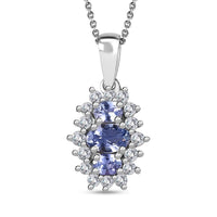 Tanzanite and White Zircon Pendant Necklace 20 Inches in Rhodium Over Sterling Silver 1.30 ctw
