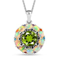 Hebei Peridot and Multi Gemstone Floral Pendant Necklace 20 Inches in Rhodium Over Sterling Silver 4.65 ctw - Sticky add to cart bar