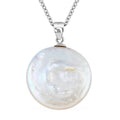 White Coin Keshi Pearl and White Zircon Pendant in Sterling Silver with Stainless Steel Chain 20 Inches 1.00 ctw - Sticky add to cart bar
