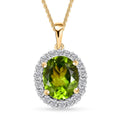 Peridot and Moissanite Sunburst Pendant Necklace 20 Inches in 18K Vermeil Yellow Gold Over Sterling Silver 4.30 ctw - Sticky add to cart bar