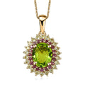Hebei Peridot and Orissa Rhodolite Garnet Sunburst Pendant Necklace 20 Inches in 18K Vermeil Yellow Gold Over Sterling Silver 3.80 ctw - Sticky add to cart bar