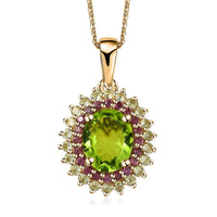 Hebei Peridot and Orissa Rhodolite Garnet Sunburst Pendant Necklace 20 Inches in 18K Vermeil Yellow Gold Over Sterling Silver 3.80 ctw