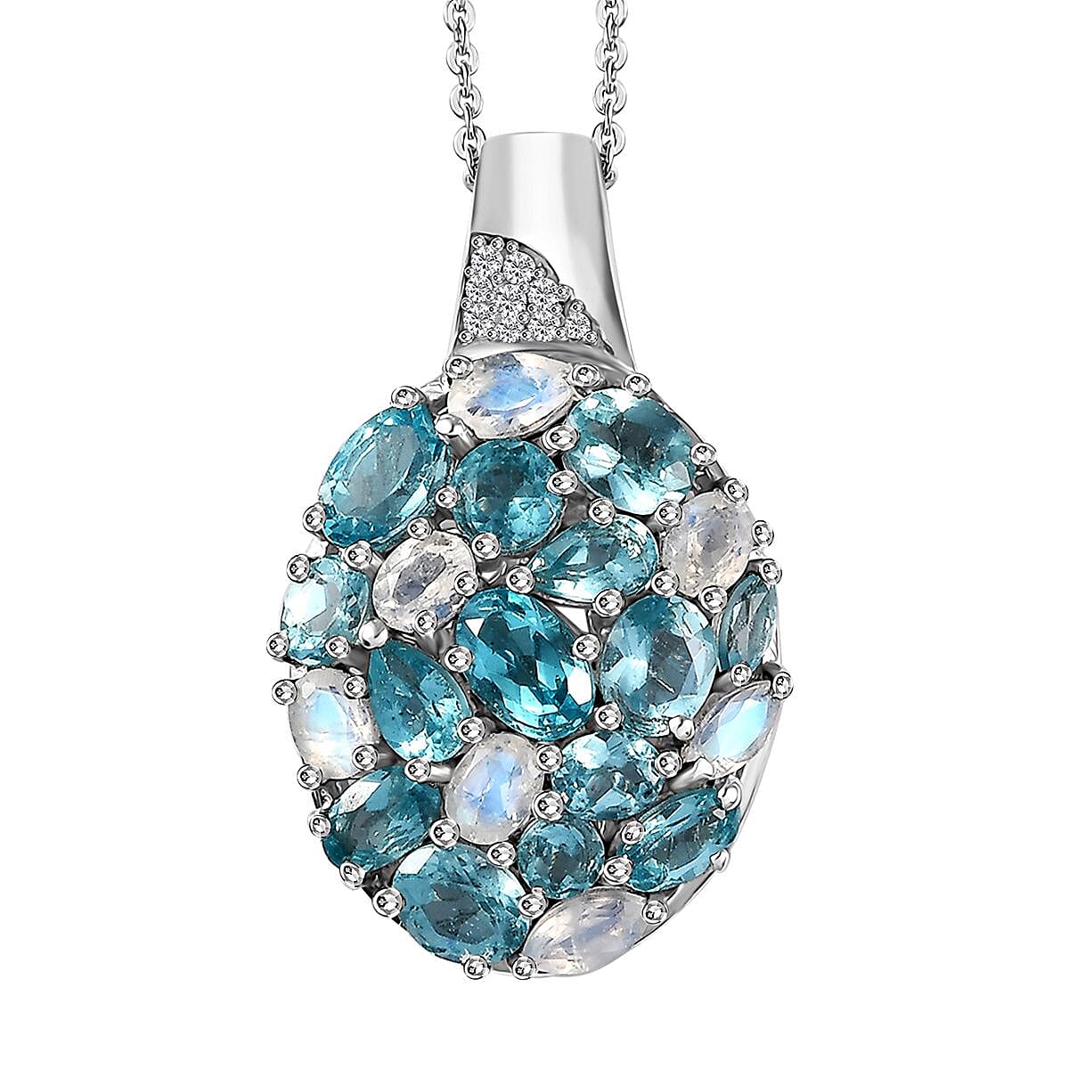 Betroka Blue Apatite and Multi Gemstone Pebbles Pendant Necklace 20 Inches in Rhodium Over Sterling Silver 5.70 ctw