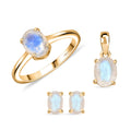 Moon Glow Moonstone Solitaire Stud Earrings, Ring (Size 5.0) and Pendant in 18K Vermeil YG Over Sterling Silver 3.20 ctw - Sticky add to cart bar
