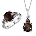 Zawadi Chocolate Sapphire, Champagne Zircon Ring and Pendant Necklace 20 Inches in Rhodium Over Sterling Silver 6.00 ctw - Sticky add to cart bar