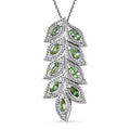 Brazilian Mint Garnet and White Zircon Leaf Pendant Necklace 20 Inches in Rhodium Over Sterling Silver 1.40 ctw - Sticky add to cart bar