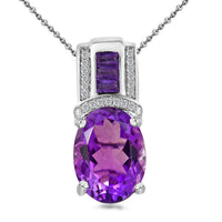 African Amethyst and White Zircon 10.00 ctw Pendant Necklace 20 Inches in Platinum Over and Rhodium Over Sterling Silver