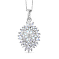 Moon Glow Moonstone Dahlia Floral Sparkle, Star and Moon Pendant Necklace 20 Inches in Rhodium Over Sterling Silver 4.85 ctw - Sticky add to cart bar