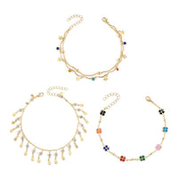 Multi Color Austrian Crystal Set of 3 Anklet in Goldtone (9 In)