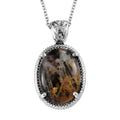 Australian Pilbara Jasper and White Zircon Pendant Necklace 20 Inches in Stainless Steel 11.50 ctw - Sticky add to cart bar