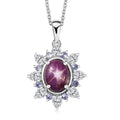 Indian Star Ruby and Multi Gemstone Star Burst Pendant Necklace 20 Inches in Rhodium Over Sterling Silver 6.85 ctw - Sticky add to cart bar