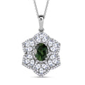 Andranomaro Green Apatite and Moissanite Flower Pendant Necklace 20 Inches in Rhodium Over Sterling Silver 4.10 ctw - Sticky add to cart bar