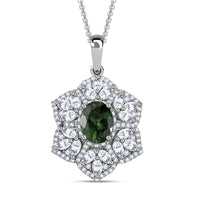 Andranomaro Green Apatite and Moissanite Flower Pendant Necklace 20 Inches in Rhodium Over Sterling Silver 4.10 ctw