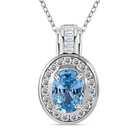 Blue Zircon and White Zircon Pendant 3.52 ctw Necklace in Rhodium Over Sterling Silver 20 Inches