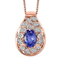 Tanzanite and Uncut Natural Pink Diamond 1.40 ctw Leaves Pendant Necklace in 18K Vermeil Rose Gold Over Sterling Silver 20 Inches