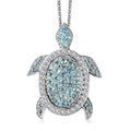 Betroka Blue Apatite and White Zircon Turtle Pendant Necklace 20 Inches in Rhodium Over Sterling Silver 2.10 ctw - Sticky add to cart bar
