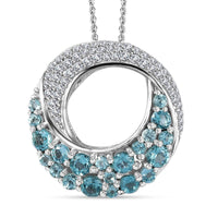 Betroka Blue Apatite and White Zircon Ocean Wave Pendant Necklace 20 Inches in Rhodium Over Sterling Silver 2.50 ctw