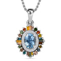Santa Maria Aquamarine and Multi Diamond Floral Pendant Necklace 20 Inches in Rhodium Over Sterling Silver 1.25 ctw - Sticky add to cart bar